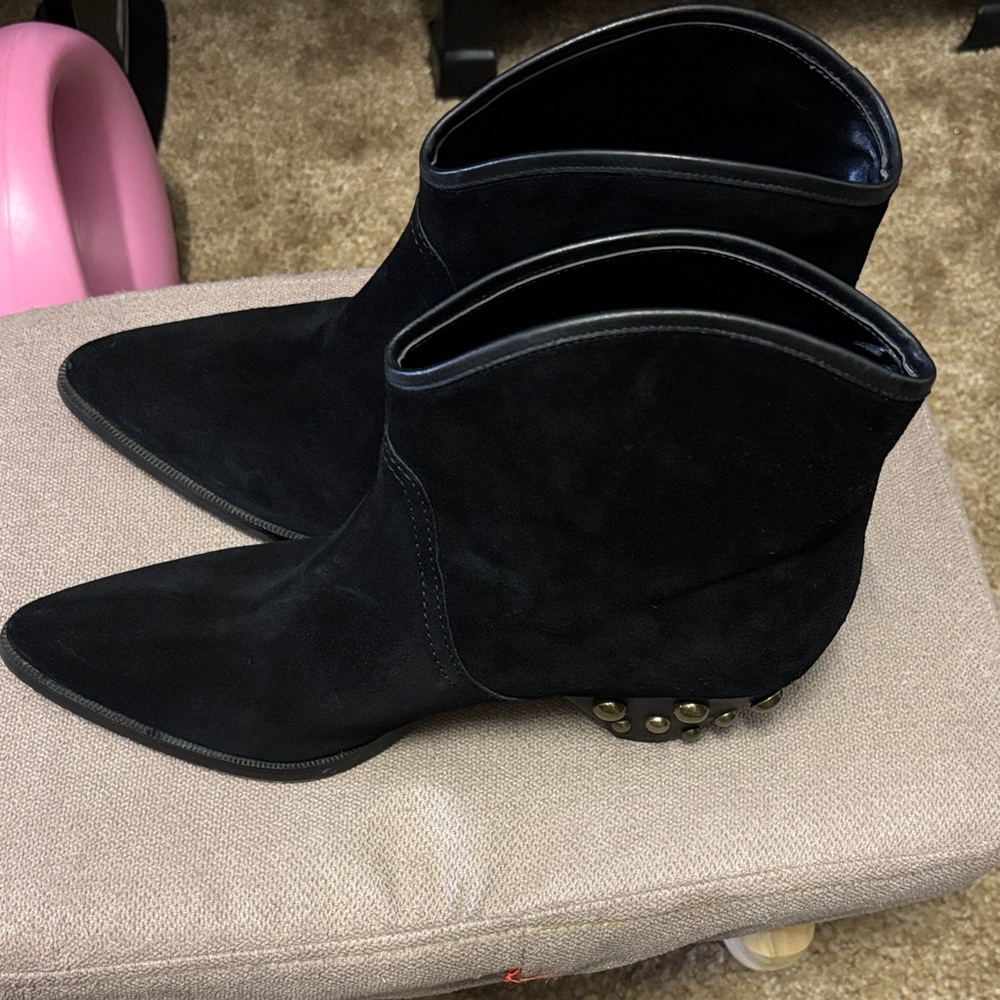 Marc Fisher Black Suede Ankle Booties with Studded Heels